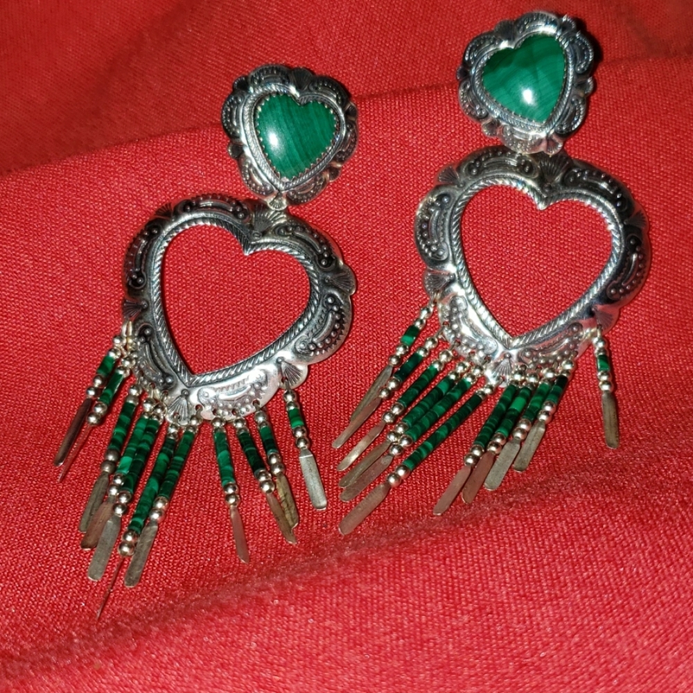 Vintage Sterling Silver Malachite Earrings